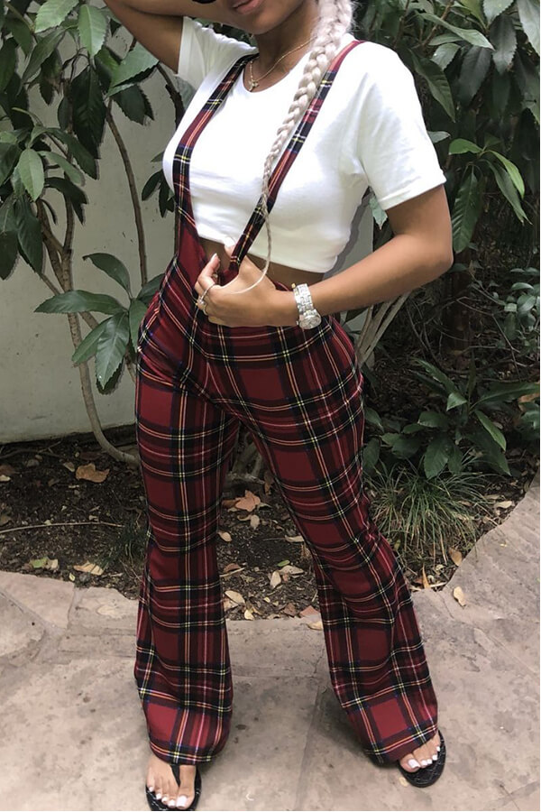 grid print jumpsuit