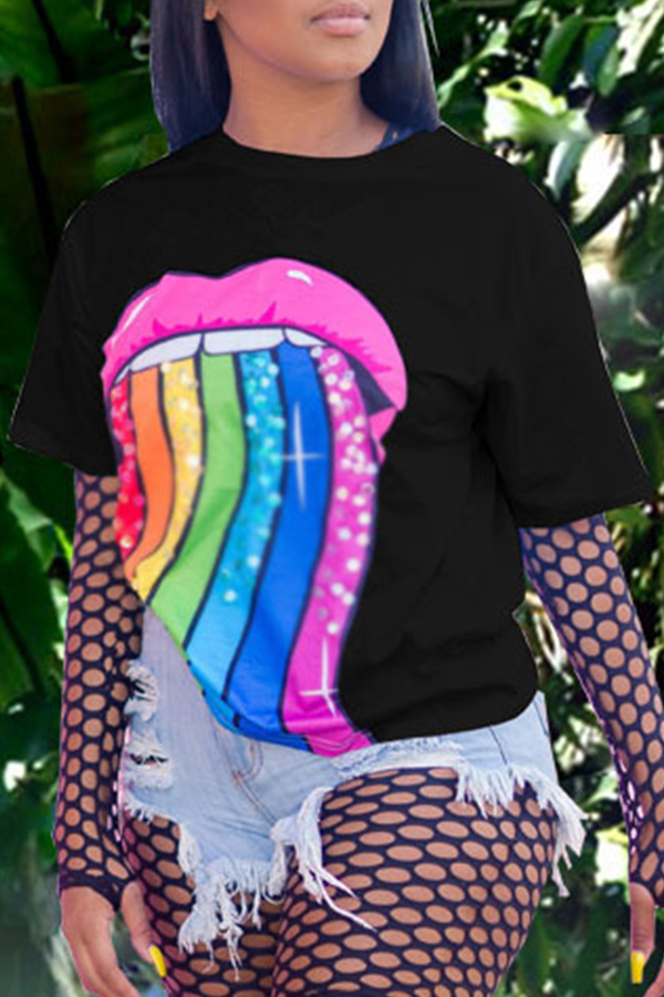 

Lovely Casual Printed Black T-shirt