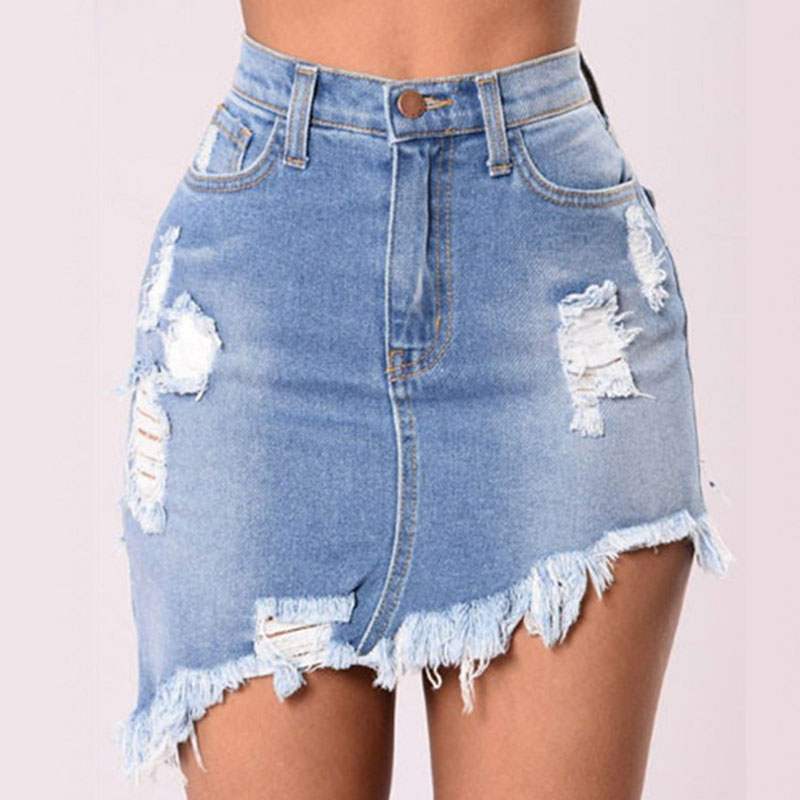 

Lovely Fashion Broken Holes Torn Edges Blue Denim Mini Skirt
