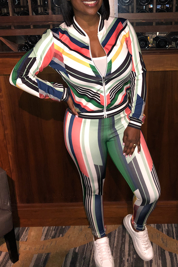 

Lovely Casual Striped Long Sleeves Multicolor Healthy Fabric Two-piece Pants Set