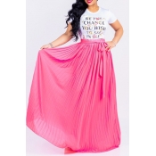 Lovely Euramerican Pleated Lace-up Pink Skirts