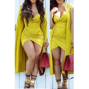 Lovely Euramerican Deep V Neck Yellow Two-piece Sk