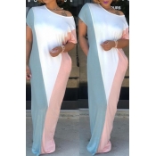 Lovely Casual Short Sleeves Patchwork Pink Blendin