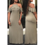 Lovely Euramerican Flounce Green Ankle Length Dres