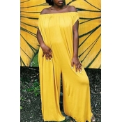 Lovely Casual Dew Shoulder Yellow One-piece Jumpsu