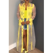 Lovely Casual See-through Patchwork Yellow Coat