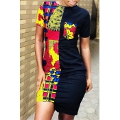 Lovely Casual Totem Printed Patchwork Black Mini D