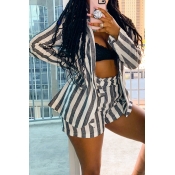 Lovely Casual Striped Grey Two-piece Shorts Set