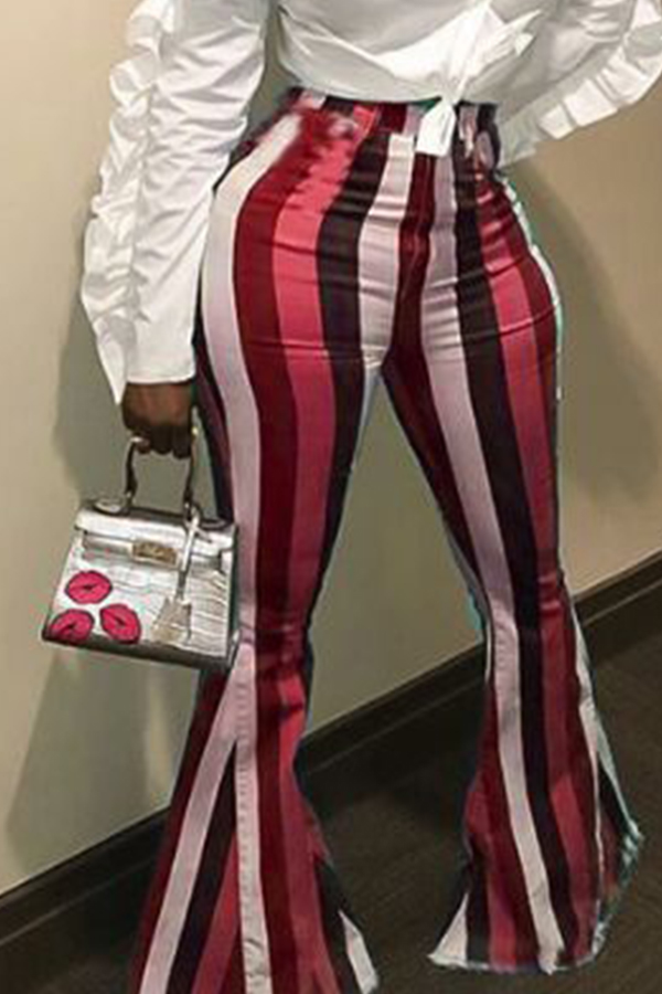 

Lovely Euramerican Striped Wine Red Pants