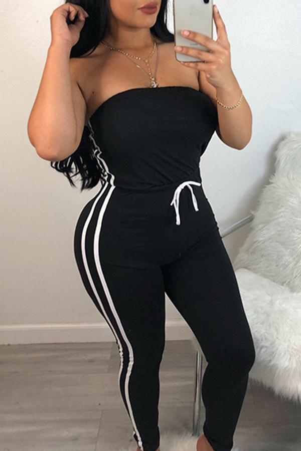 

Lovely Casual Dew Shoulder Black One-piece Jumpsuit