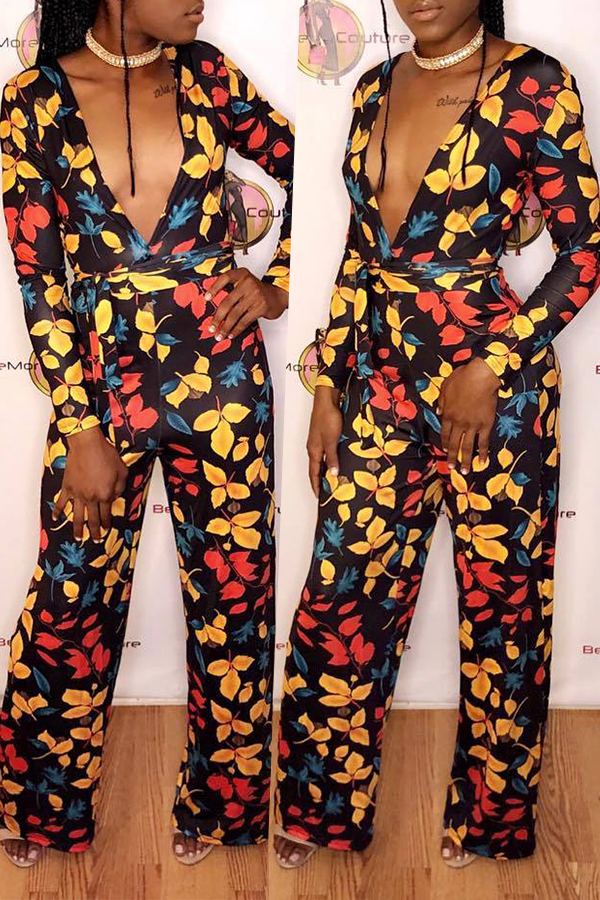 

Lovely Casual V Neck Printed Multicolor Qmilch One-piece Jumpsuit