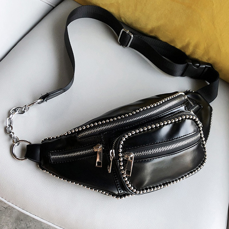 

Lovely Fashion Zipper Design Black Patent Leather Messenger