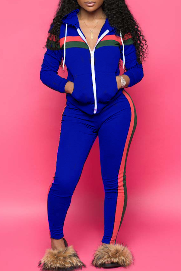 

Lovely Casual Striped Hooded Collar Blending Two-piece Pants Set