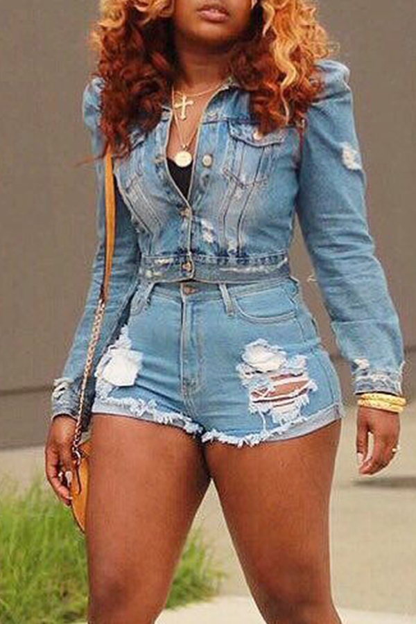 denim two piece short set