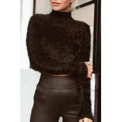 Lovely Casual Long Sleeves Short Black Knitting Sw