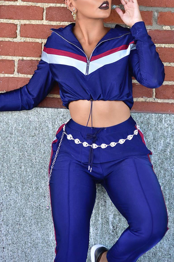 

Lovely Euramerican Patchwork Blue Twilled Satin Two-piece Pants Set