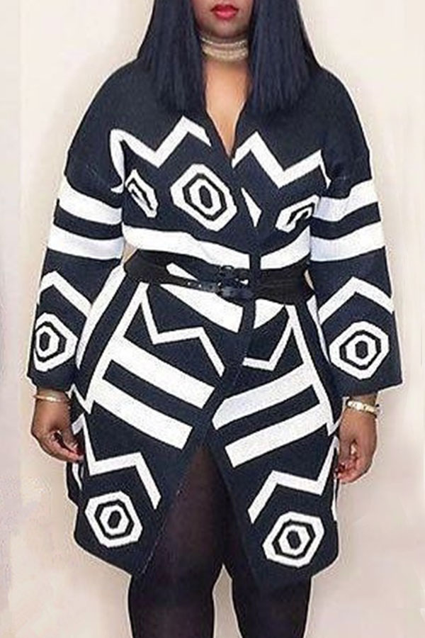 

Lovely Casual Geometric Printed Black Coat