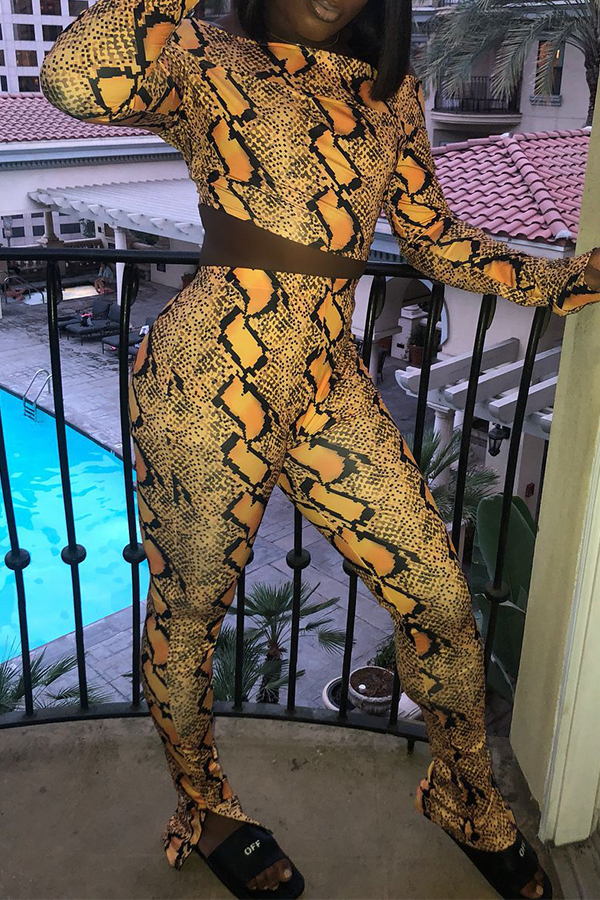 

Lovely Euramerican Leopard Printed Yellow Two-piece Pants Set