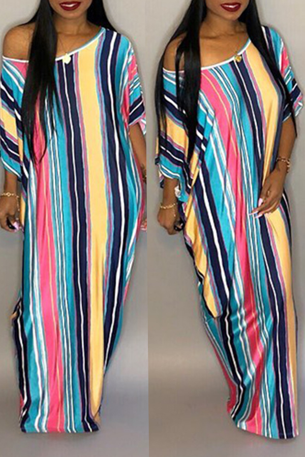 

Lovely Euramerican Striped Multicolor Blending Floor Length Dress