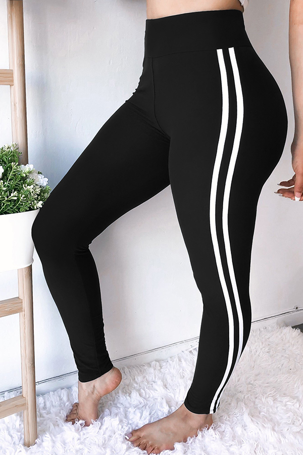 

Lovely Euramerican Striped Skinny Black Pants