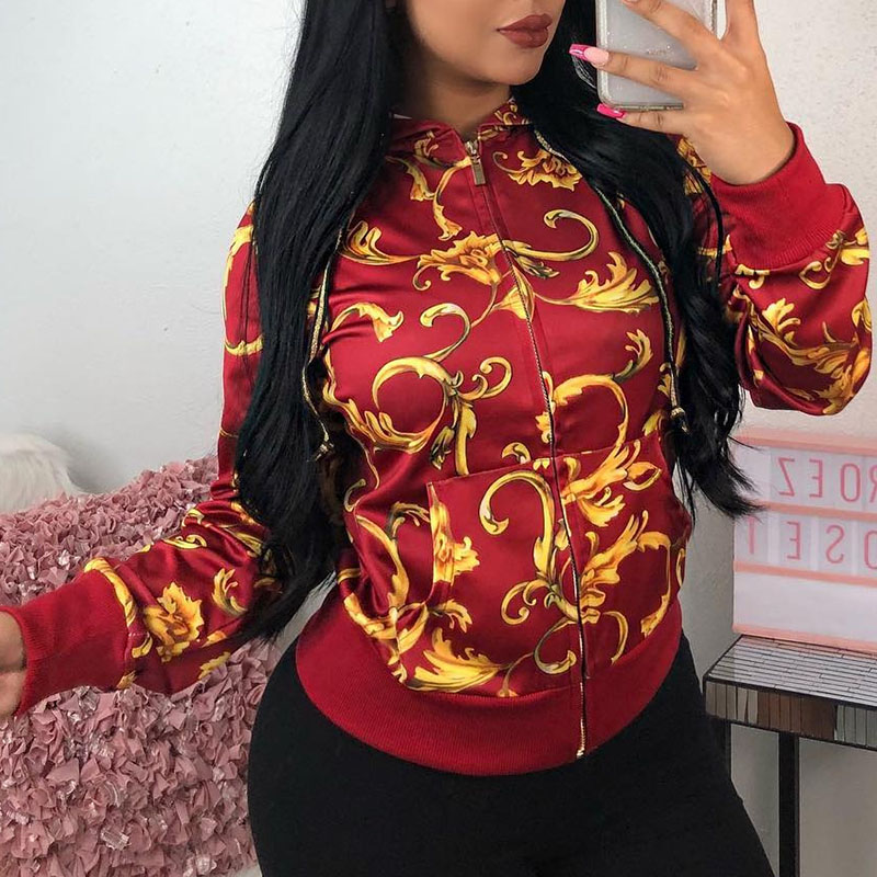 

Lovely Casual Printed Purplish Red Coat