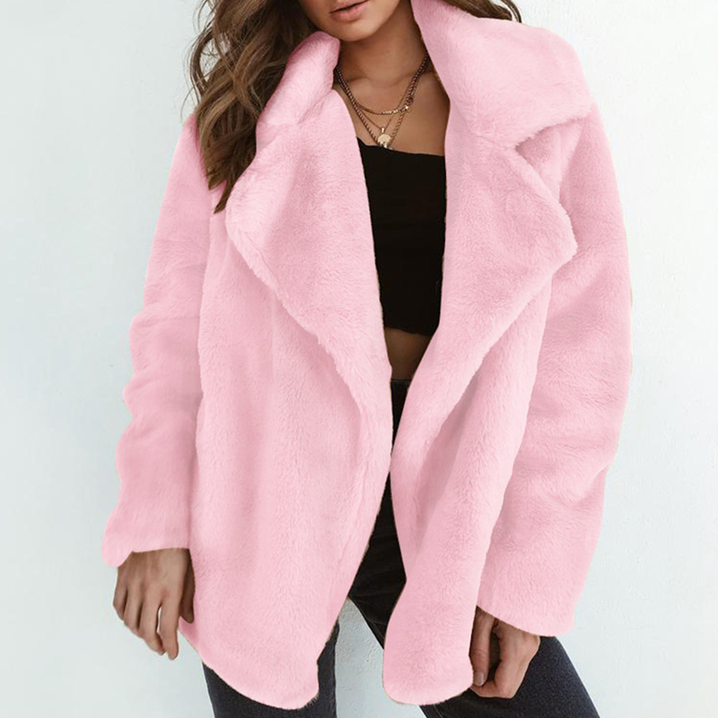 

Lovely Euramerican Fluffy Loose Pink Coat