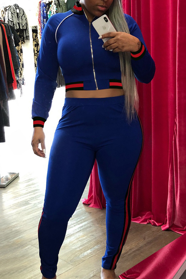 

Lovely Euramerican Patchwork Skinny Blue Two-piece Pants Set