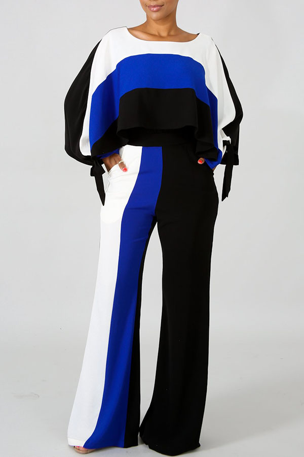 

Lovely Euramerican Patchwork Loose Blue Two-piece Pants Set