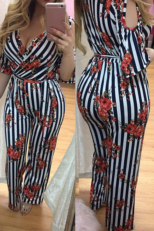 

Lovely Casual Floral Printed White Blending One-piece Jumpsuit