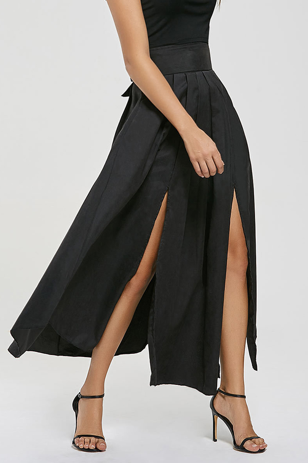 

Lovely Trendy Side High Slit Black Cotton Ankle Length Skirts