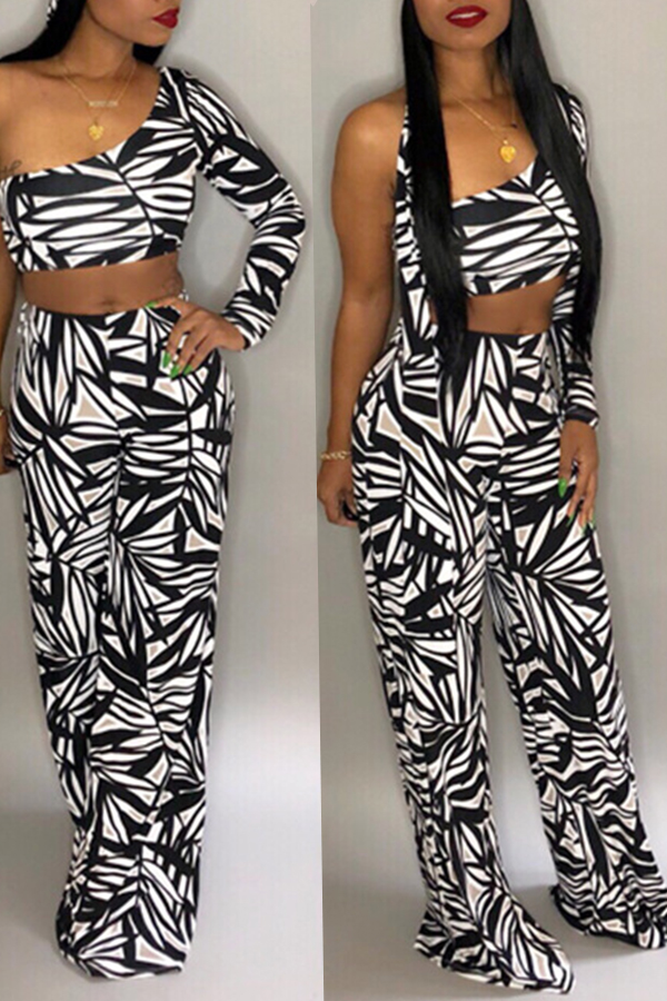 

Lovely Euramerican Sloping Shoulder Black Twilled Satin Two-piece Pants Set
