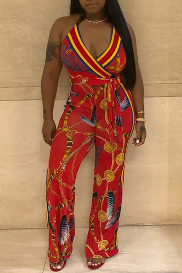 

Lovely Euramerican Printed Loose Red Blending One-piece Jumpsuit