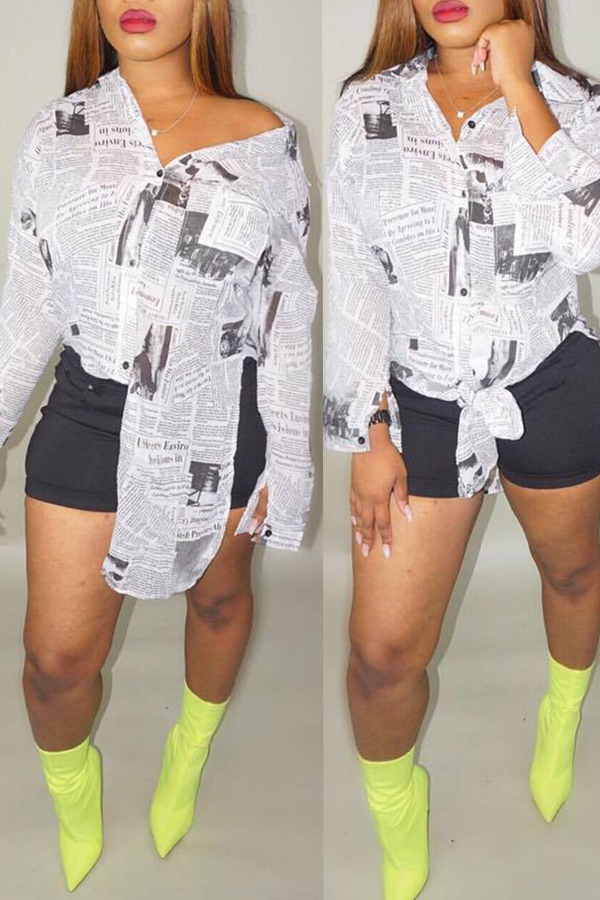 

Lovely Casual Newspaper Printed Multicolor Blouses (Batch Print, Multi