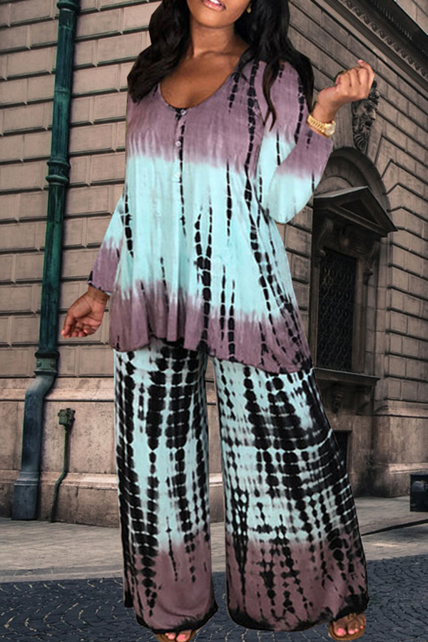 

Lovely Casual Long Sleeves Printed Multicolor Two-piece Pants Set