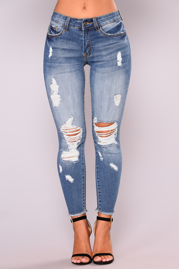 

Lovely Casual Broken Holes Blue Jeans