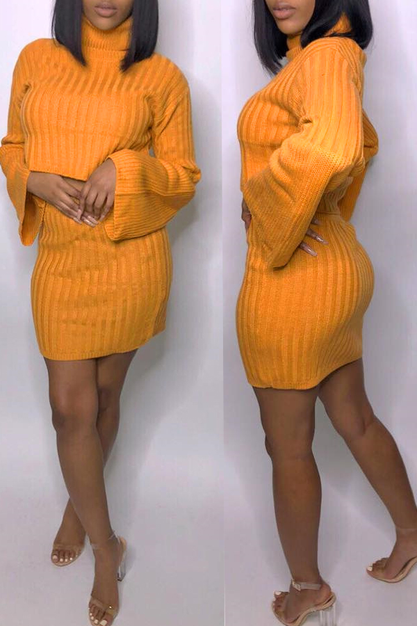 

Lovely Vogue Trumpet Sleeves Orange Blending Two-piece Skirt Set