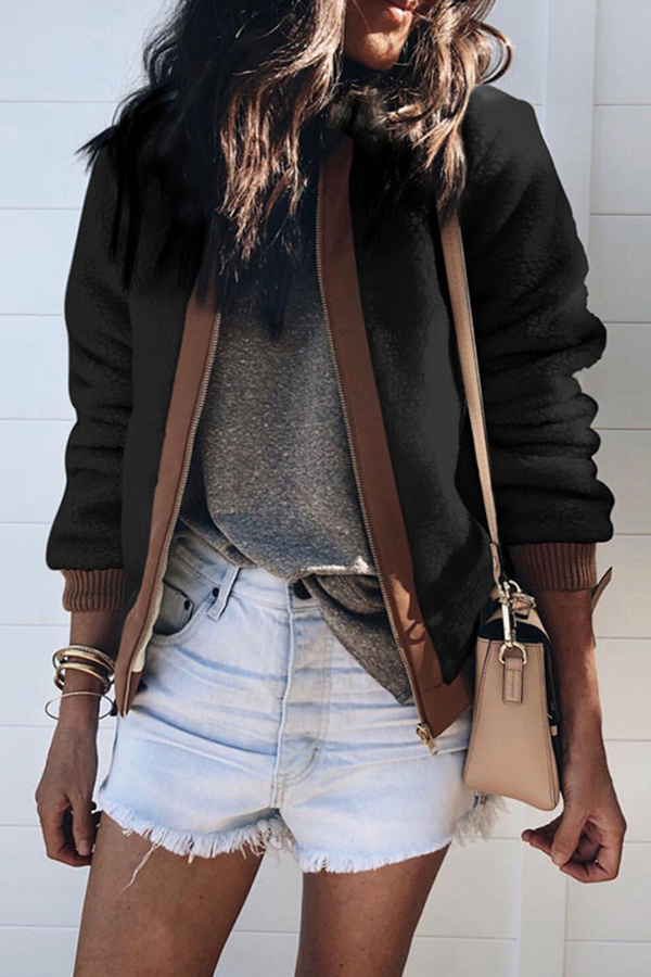 

Lovely Casual Long Sleeves Patchwork Black Coat