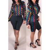 Lovely Casual Grids Printed Multicolor Two-piece P