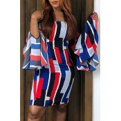 Lovely Euramerican Patchwork Trumpet Sleeves Multi