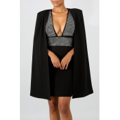 Lovely Elegant Cloak Design Black Two-piece Skirt 