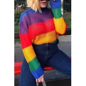 Lovely Sweet Color-striped Multicolor Mohair Sweat