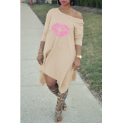 Lovely Fashion Asymmetrical Printed Apricot Blendi