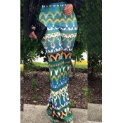 Lovely Casual Printed Flares Green Twilled Satin P