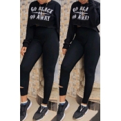 Lovely Casual Letters Printed Black Blending Two-p