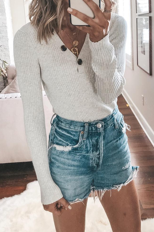 

Lovely Trendy Buttons Decorative Slim Apricot Sweaters