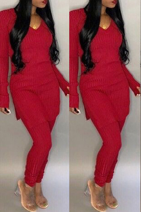 

Lovely Casual Long Sleeves Blackish Red Blending Two-piece Pants Set