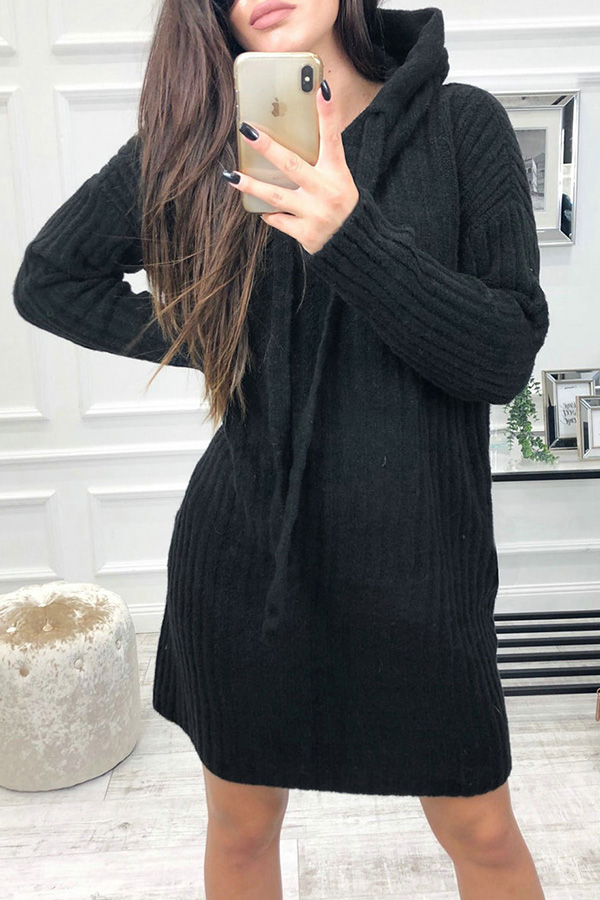 

Lovely Trendy Hooded Collar Fitted Black Mini Dress