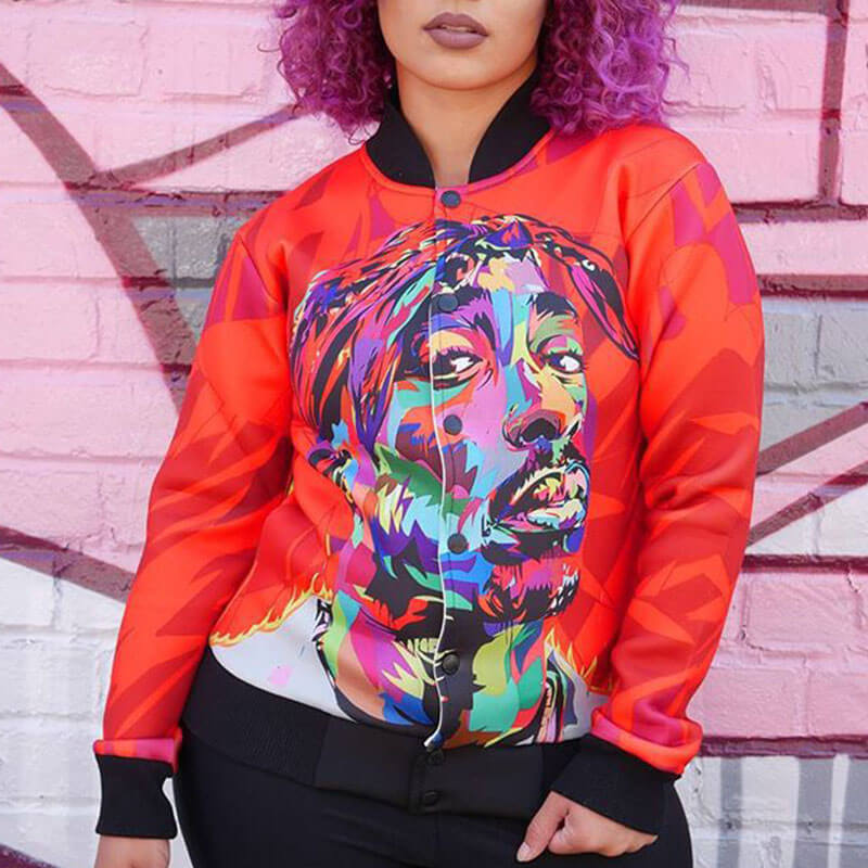 Lovely Casual Portrait Printed Red Knitting Jacket