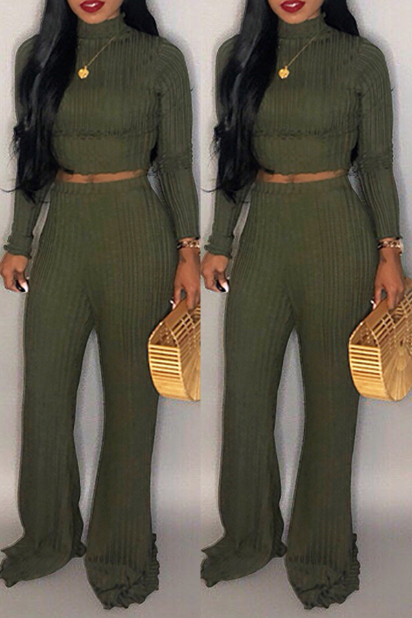 

Lovely Chic Long Sleeves Loose Olive Two-piece Pants Set