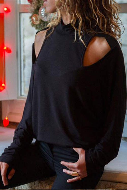 

Lovely Casual Hollowed-out Black T-shirt